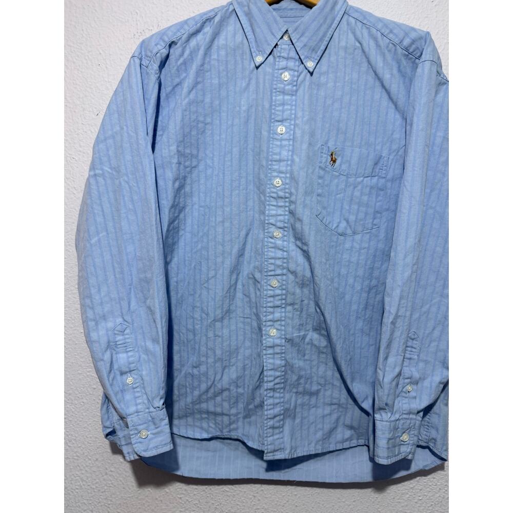 Polo Ralph Lauren Button Down Shirt Mens Blue Stripe XL Oxford Preppy Classic